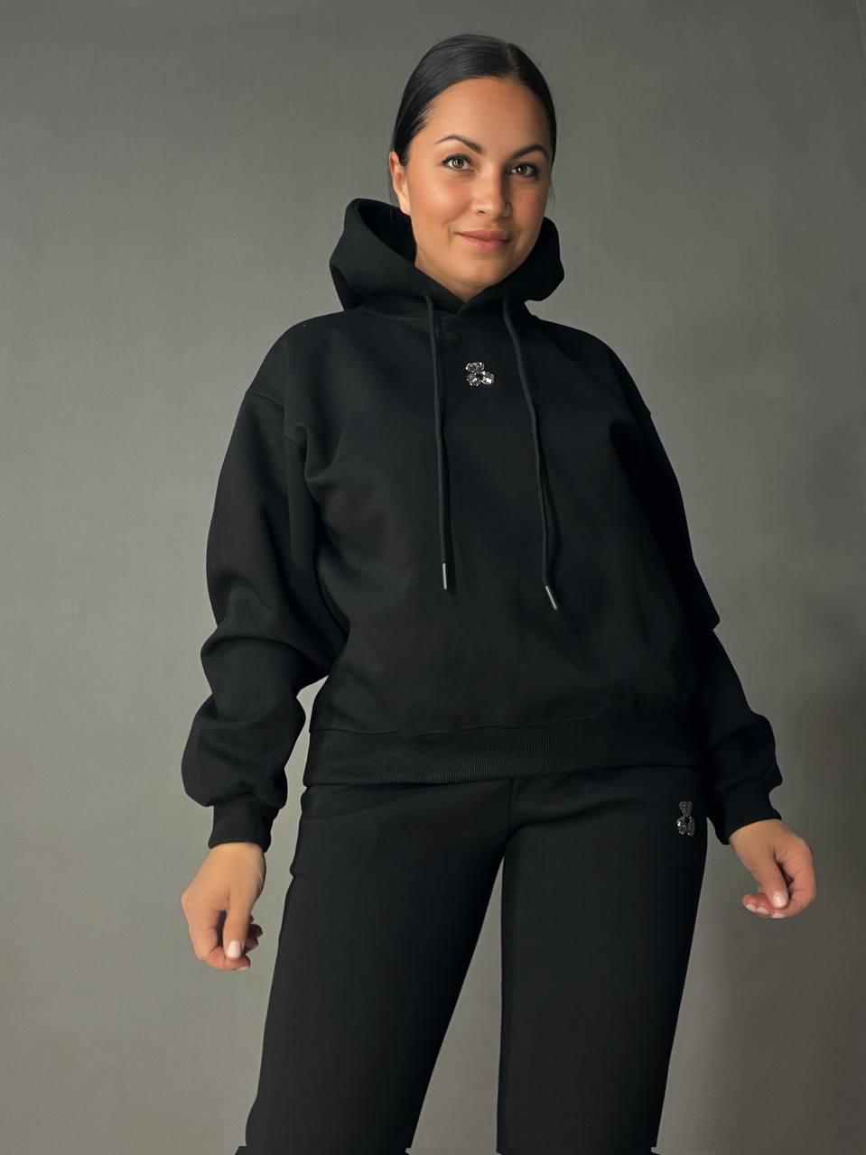 Костюм женский A-N 2735 с мишкой в камешках худи и брюки XL Черный (4516) - фото 7 Костюм женский A-N 2735 с мишкой в камешках худи и брюки XL Черный (4516) - фото 7
