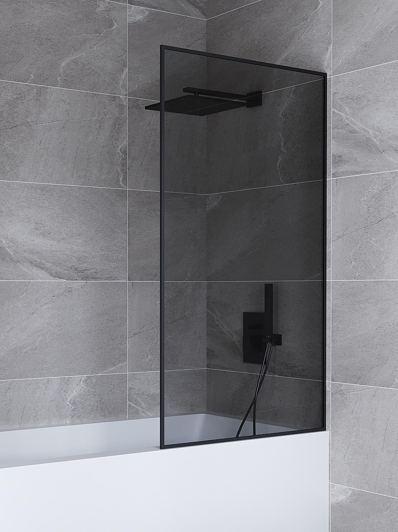 Шторка для ванной Amanda 500х1400 мм в черном профиле без верхнего держателя штанги стекло Серый/Графит