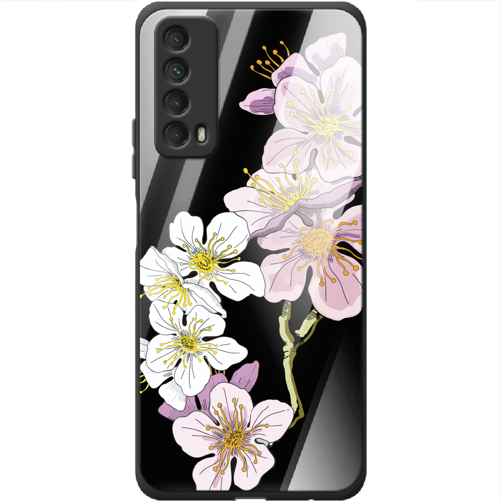 Чехол Boxface Huawei P Smart 2021 Cherry Blossom Черный силикон со стеклом (41133-cc4-41802)