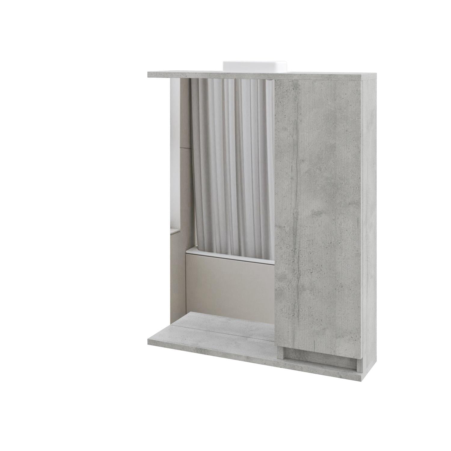 Дзеркало з шкафчиком підвісна MEBLIBUD RENE з Led підсвіткою лівостороннє Моноліт 60 см