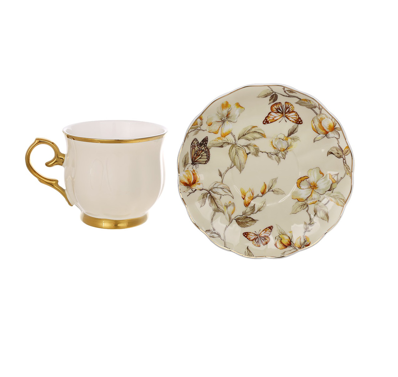 Чайный набор BonaDi Cream Magnolia 6 чашек 200 мл/6 фарфоровый блюдец (999-057)