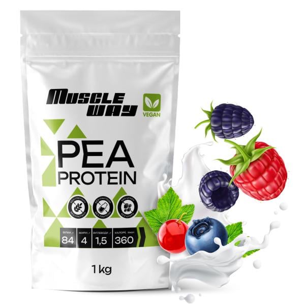 Протеин гороховый MuscleWay Vegan Лесные ягоды 84% белка на 33 порции 1 кг (21-125-pp-mv-rs-1kg.10)
