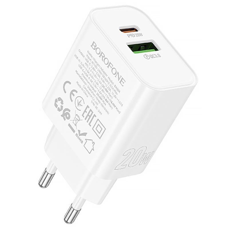 Зарядний пристрій мережевий Borofone BA88A Navy PD20W/QC3.0 1USB-A/1C White (00000076778_2)
