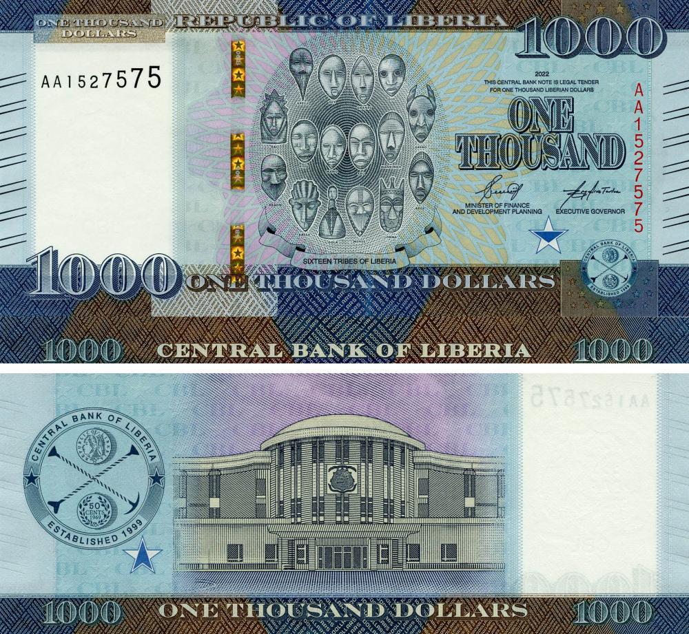 Коллекционная банкнота Либерия 1000 долларов 2022 UNC (Б18266)