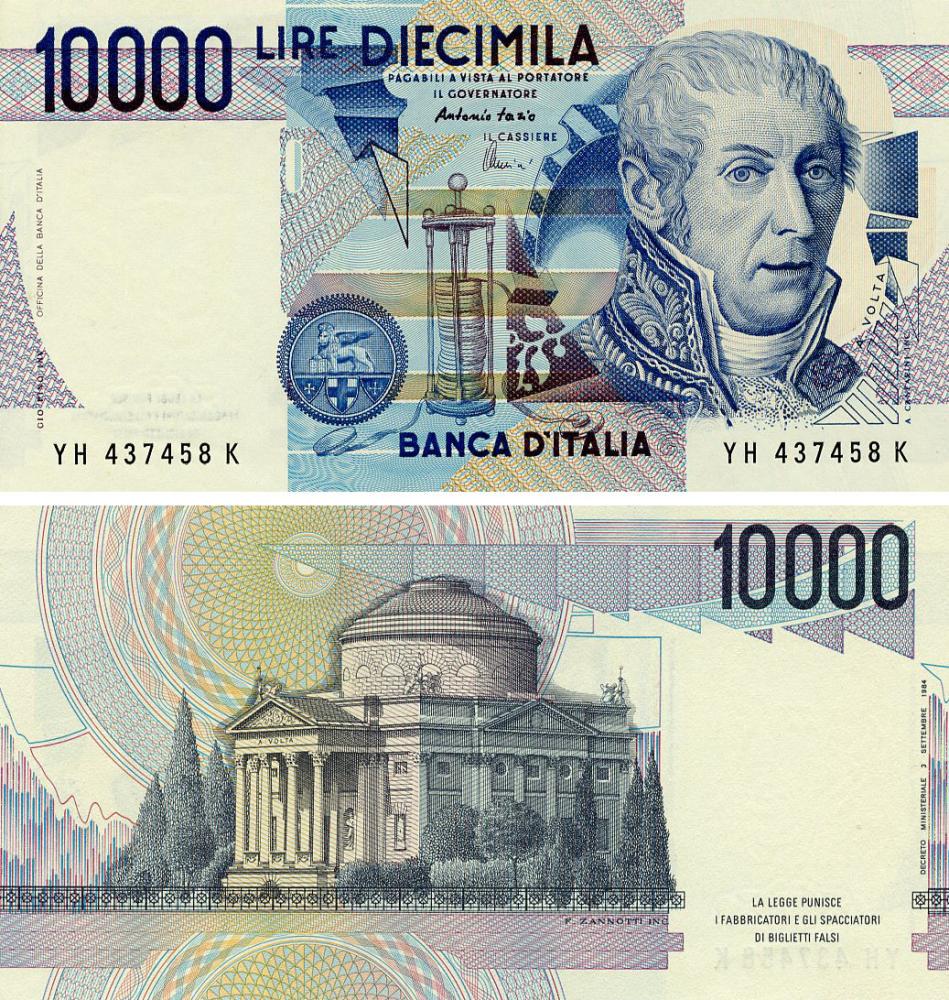 Коллекционная банкнота Италия 10000 лир 1984 года UNC Signature Fazio & Amici P112c (Б21015)
