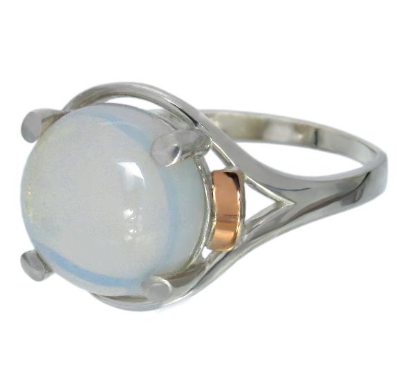 Женское серебряное кольцо с золотыми пластинами Ирис лунный камень 21 (061к.01-11)