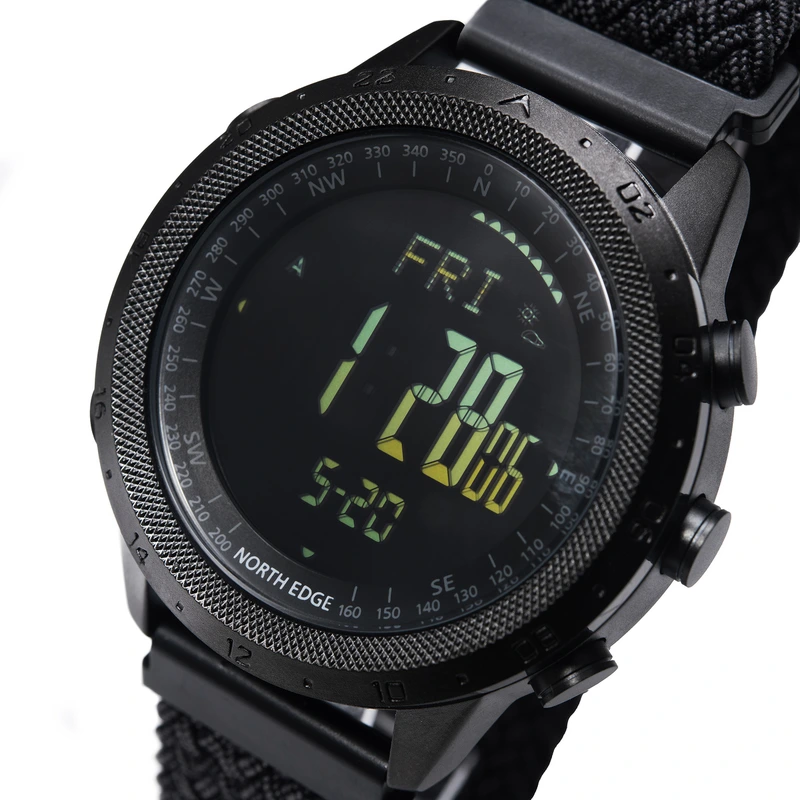 Годинник чоловічий спортивний водостійкий тактичний з компасом North Edge Desert Nylon Power 5BAR з компасом (11163)