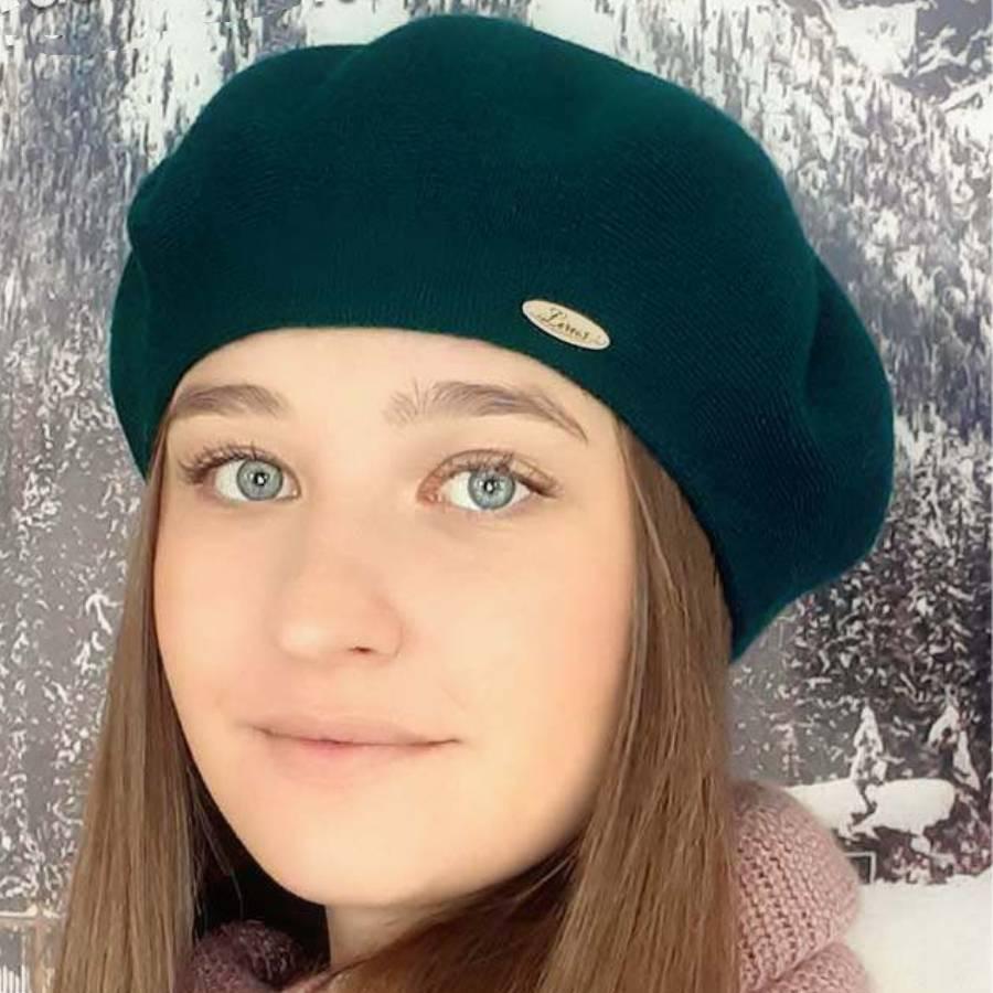 Берет женский Lirus Шанель из шерсти двойной тонкой вязки Зеленый