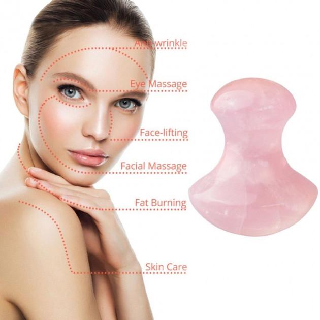 Електричний ролик-масажер для обличчя Flawless Contour та інструмент для масажу ГуаШа грибок кварц Рожевий - фото 4