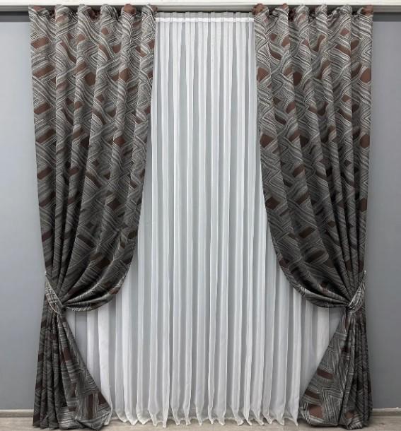 Комплект штор Mystery жакард 1,5х2,9 м 2 шт. Сірий/Венге (1623ш) - фото 1