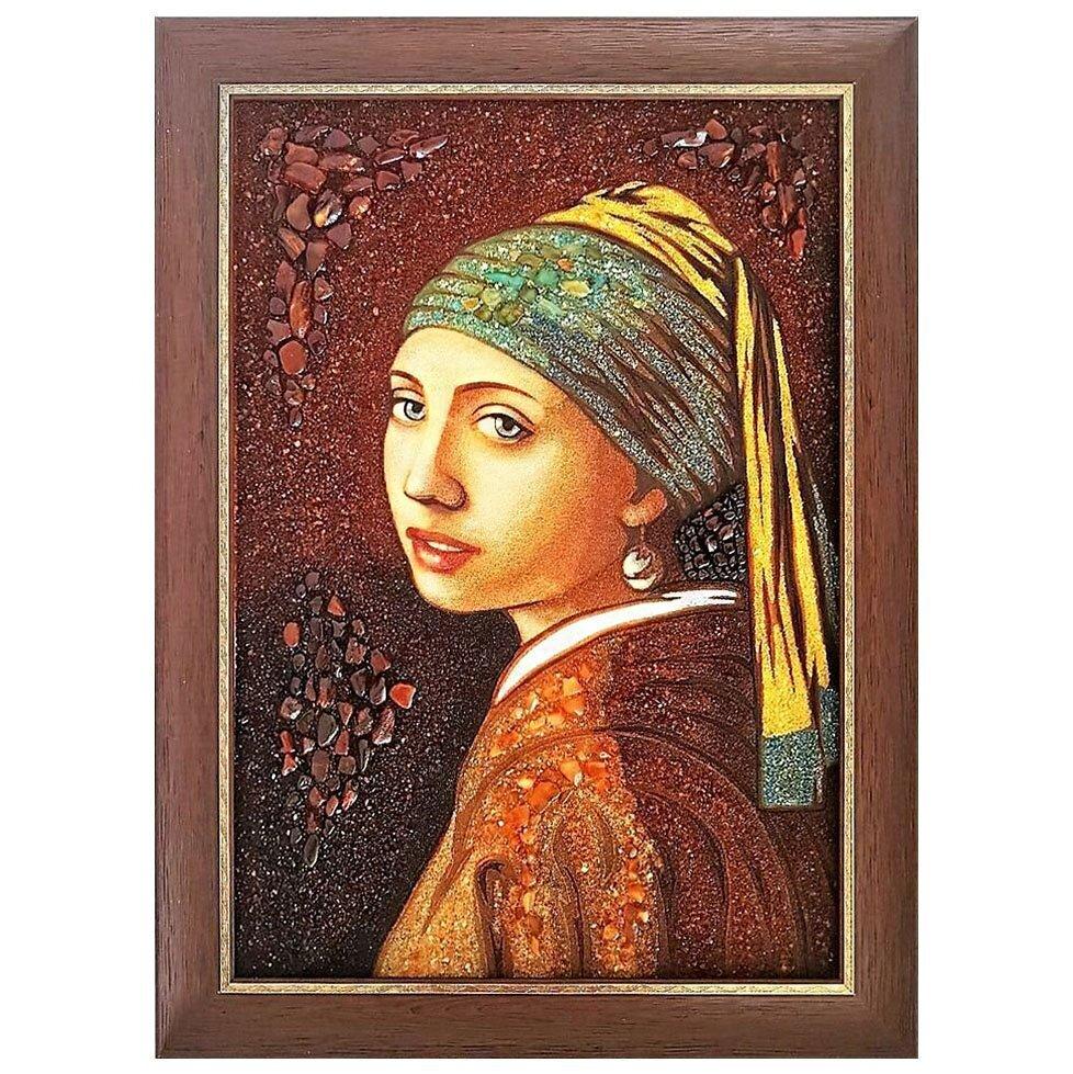 Картина Девушка с жемчужной серьгой из янтаря 30х40 см (К0032-30х40)