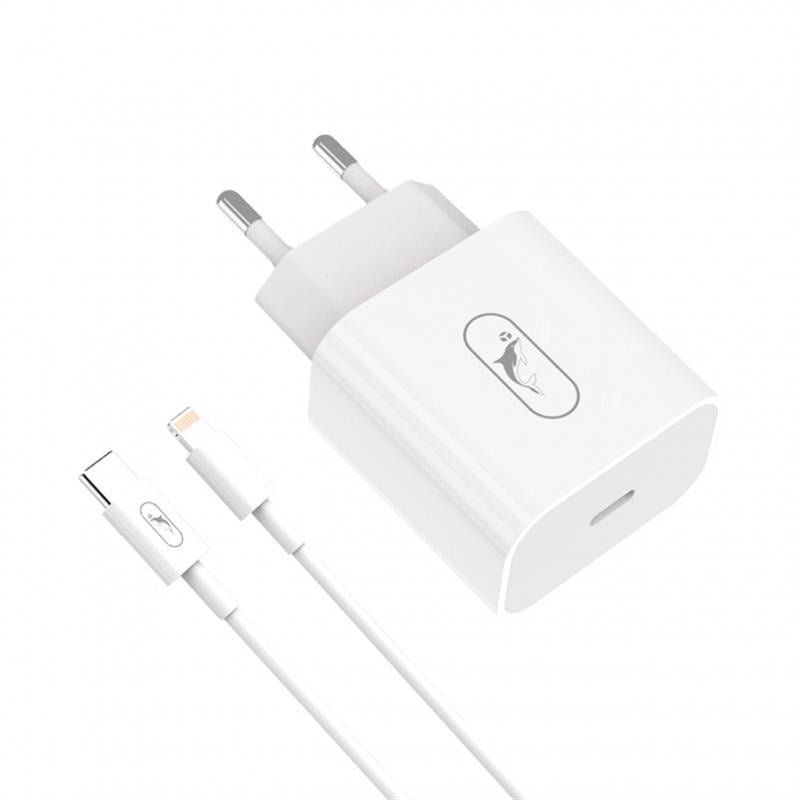 Зарядное устройство сетевое SkyDolphin SC38T USB Type-C 2.4A 12 Вт/кабель Lightning White (MZP-000182)