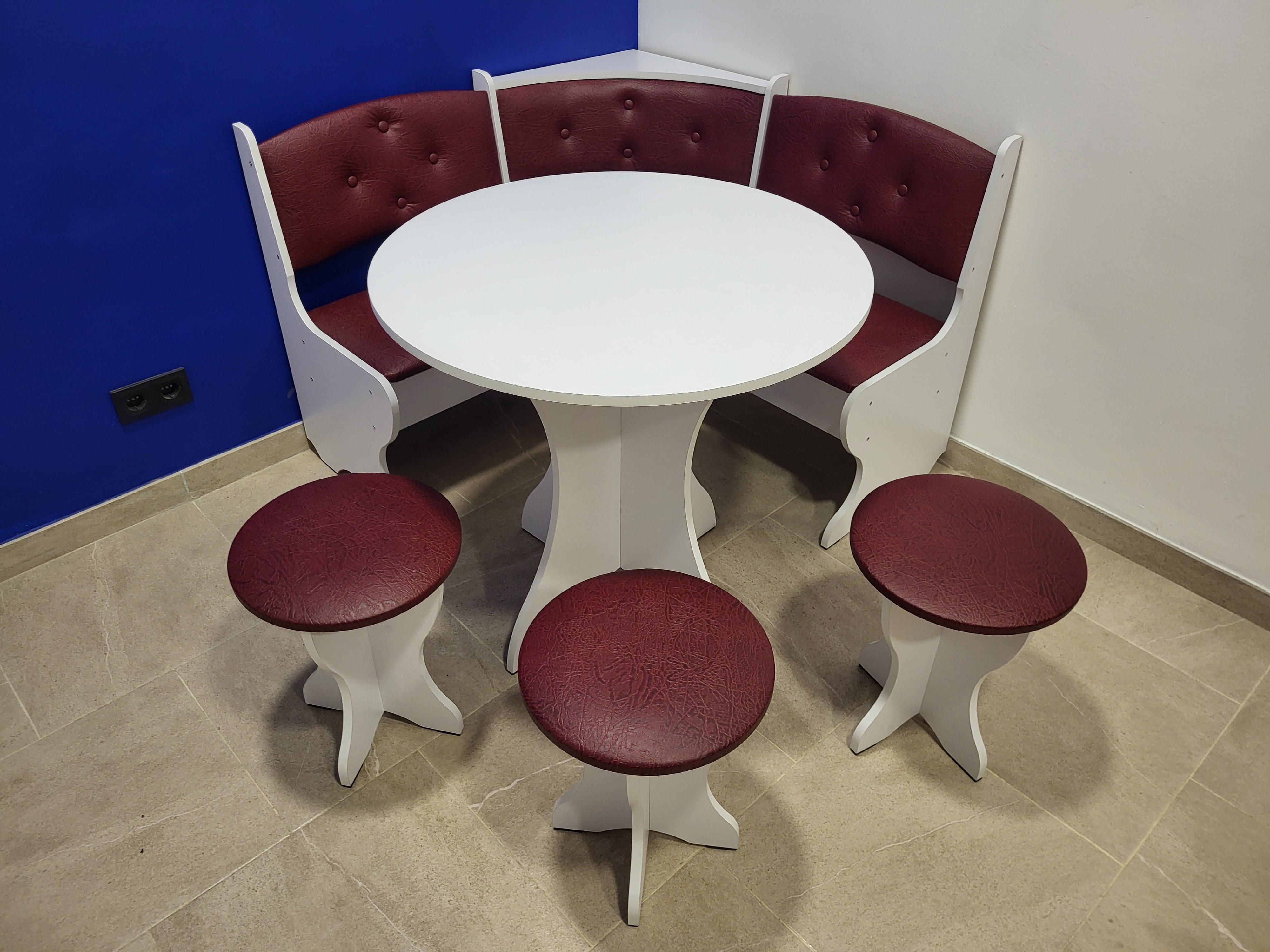 Кухонный уголок Боярин со столом и 3 табуретками ДСП/экокожа 110х110 см Белый/Бордо (KS3T-B-EBR)