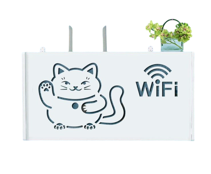 Коробка настінна Wi-Fi Котик-2 дерево для роутера 40,5х20,5х9,5 см Білий