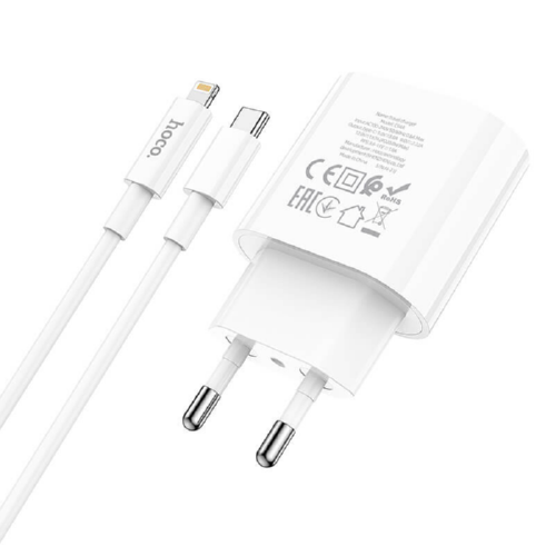 Адаптер сетевой Hoco Type-C to Lightning C94A 20 W 3 A PD QC White (547396) - фото 2