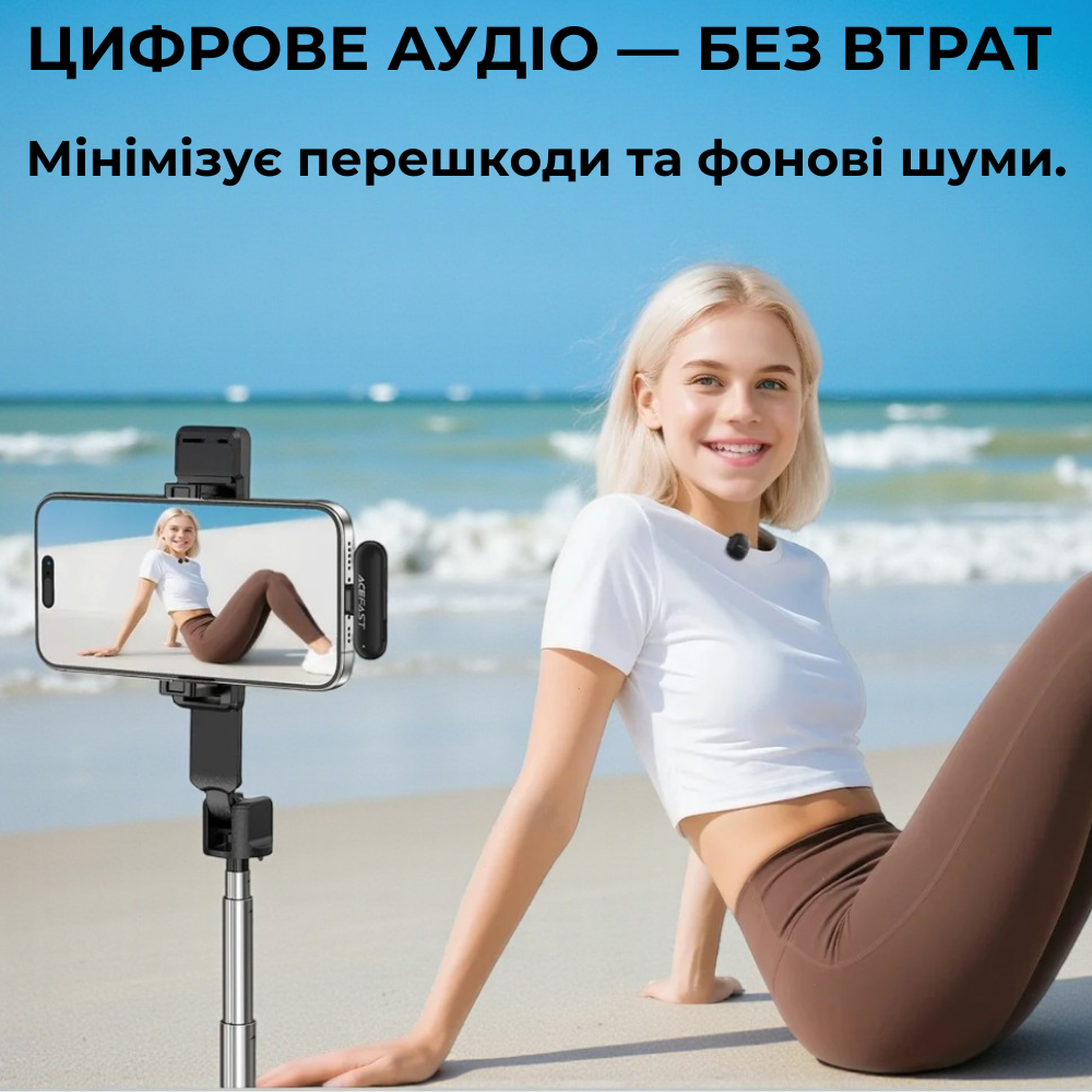 Мікрофон петличний бездротовий Acefast Type-C подвійний з шумопоглинанням (R1) - фото 12