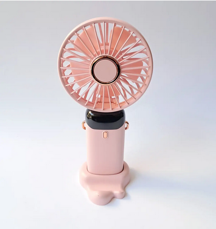 Аккумуляторный вентилятор с подставкой для телефона и дисплеем Розовый (D08)