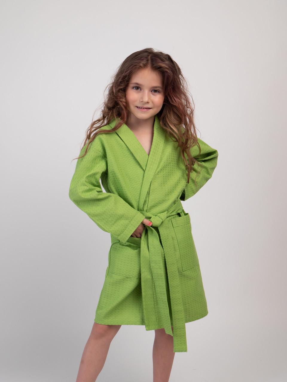 Дитячий вафельний халат Luxyart Kids Robe для дівчаток р. 30-32 100% бавовна Зелений (LS-196)