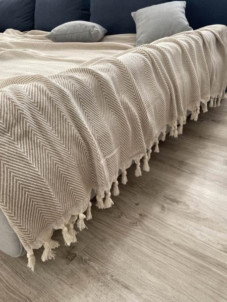 Плед бавовняний LILA Textil Home Зігзаг в скандинавському стилі 230х200 см Бежевий (070204) - фото 6