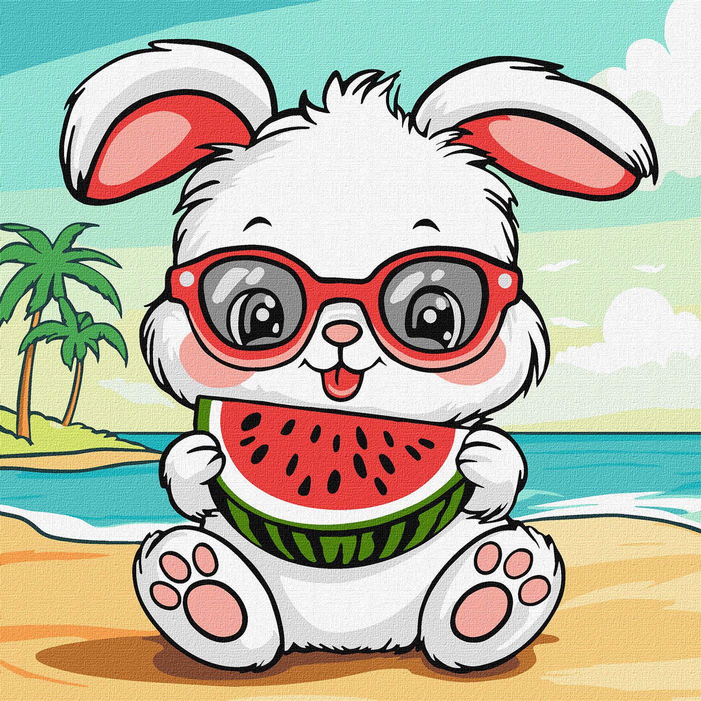 Набір для розпису по номерах Ideyka 5+ Літо Зайчик з кавуном КНО1257 25x25 см (MTT-200402)