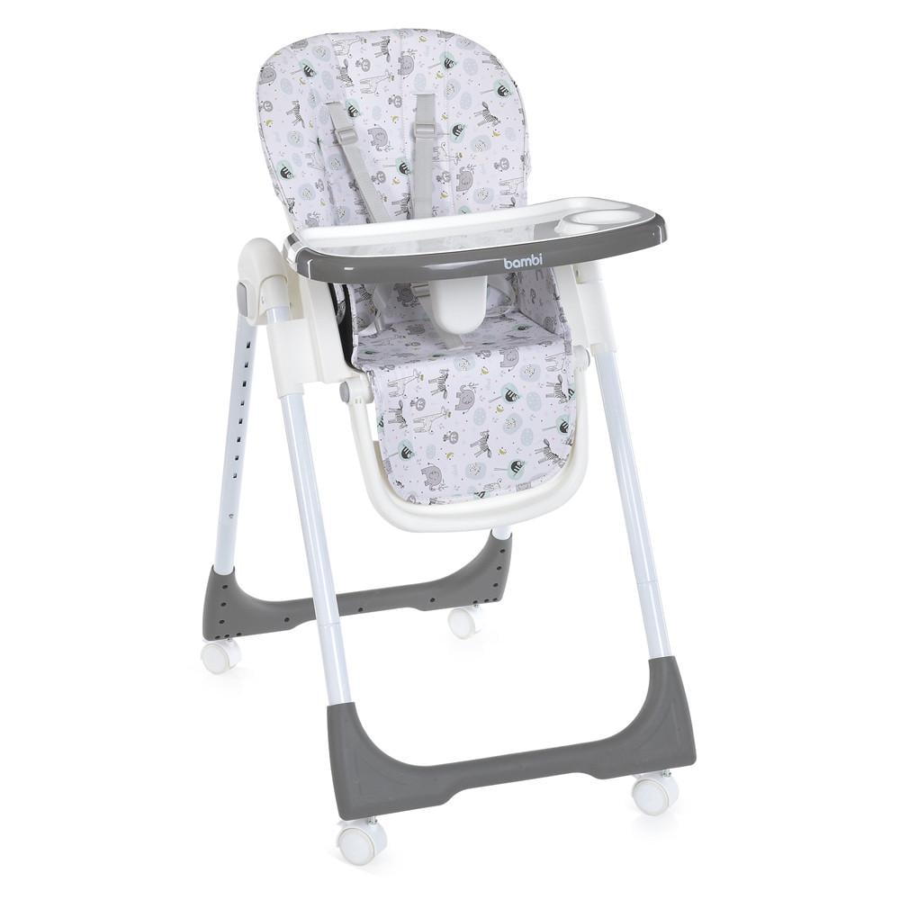 Стульчик для кормления детский M 5673-11 из комбинированных материалов на колесах 55х77х104 см Бело-серый (150-7-M 5673-11)