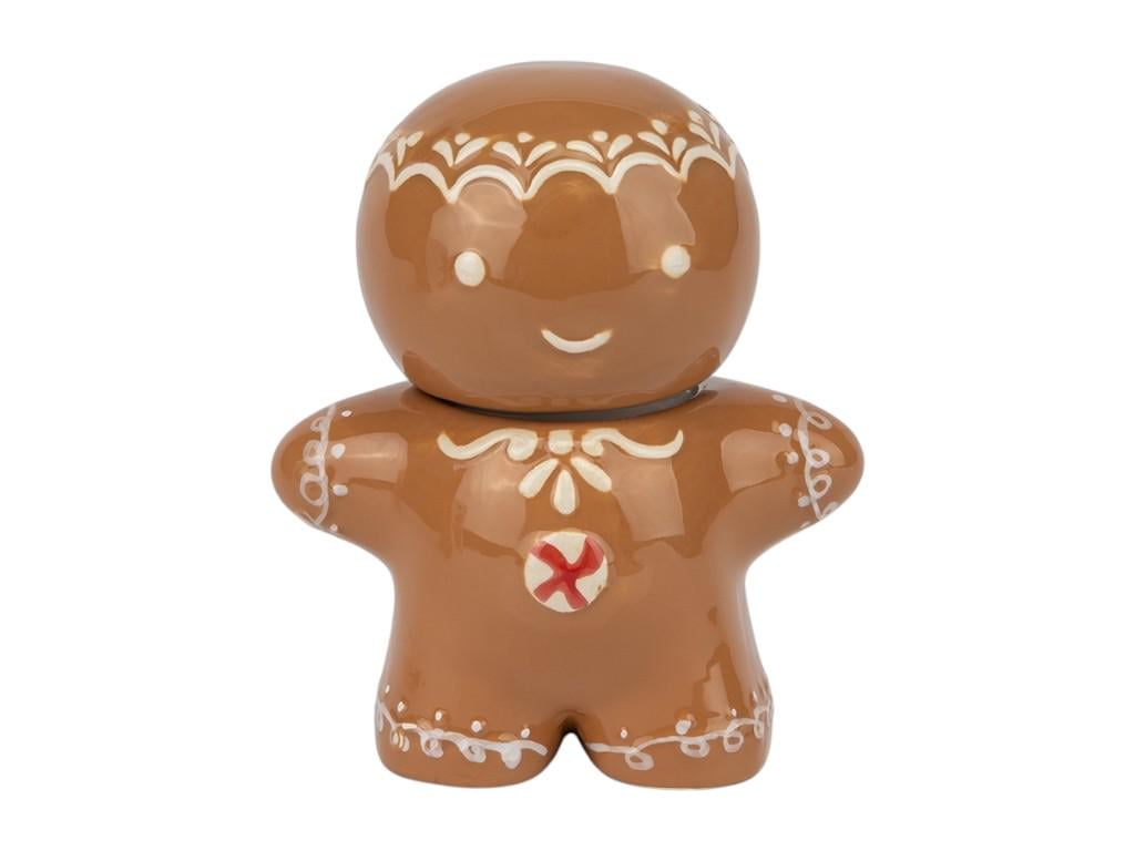 Ємність для зберігання новорічна Імбірний пряник керамічна 300 мл Коричневий (150-81-6036-005)