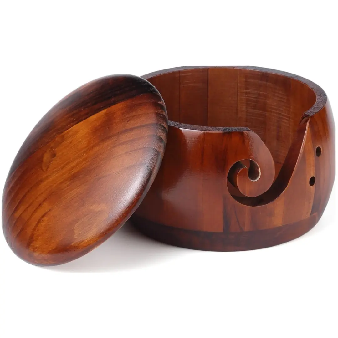 Чаша для вязания из дерева с отверстиями для пряжи и крючков M00191 Чаша для вязания из дерева с отверстиями для пряжи и крючков M00191