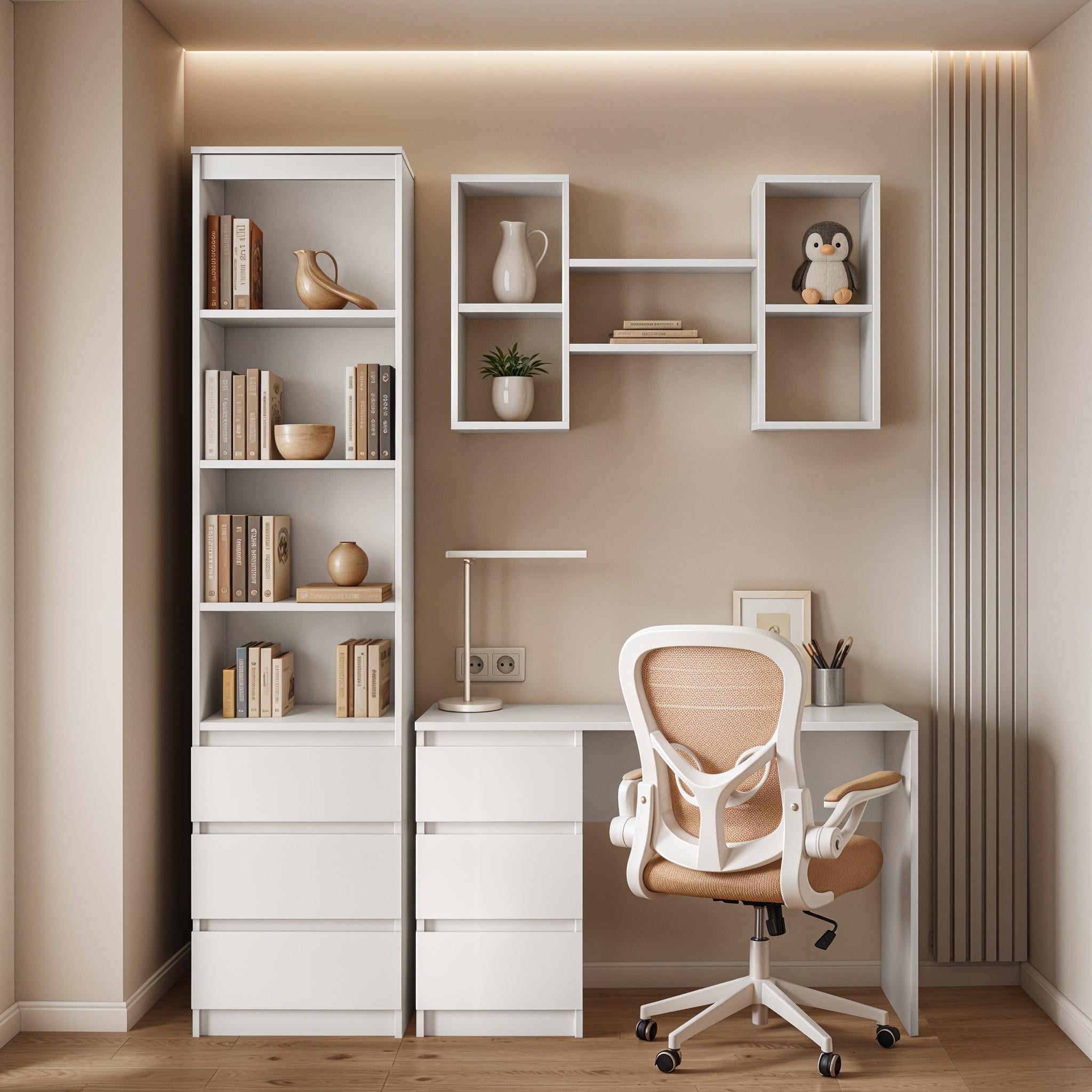 Комплект мебели HomeWork пенал/письменный стол и полка 1700x600x2117 мм Белый - фото 1