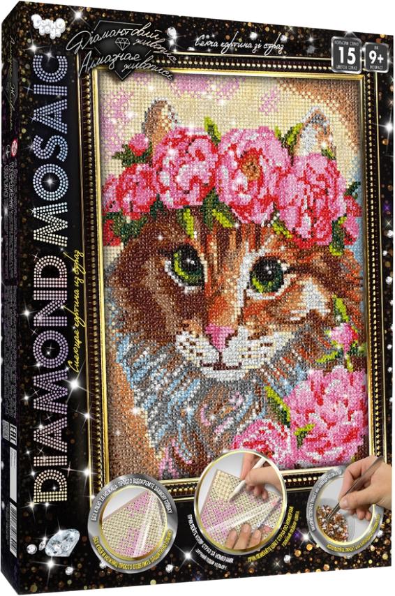 Алмазная мозаика Котенок в венке на подрамнике 20x30 см (27722)