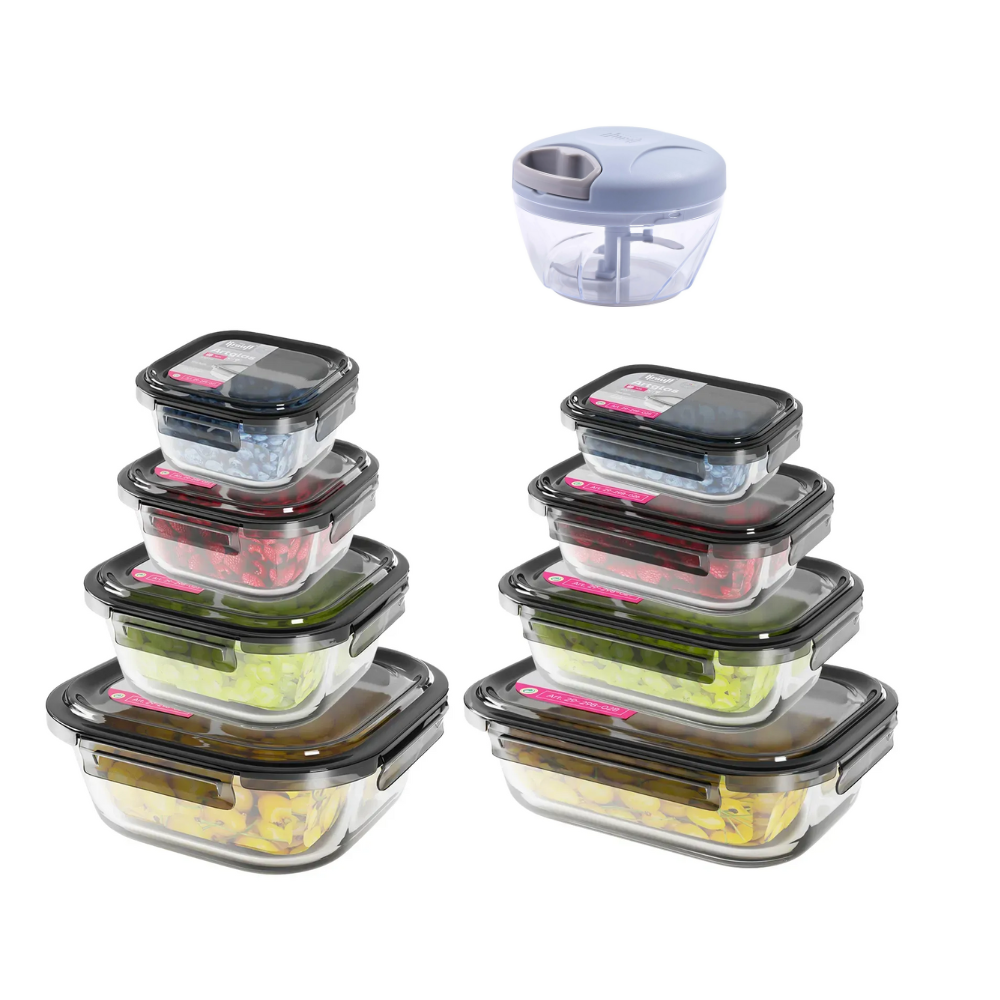 Набор стеклянных контейнеров Krauff 8 шт. с измельчителем мультифункциональным и сумкой (28531)