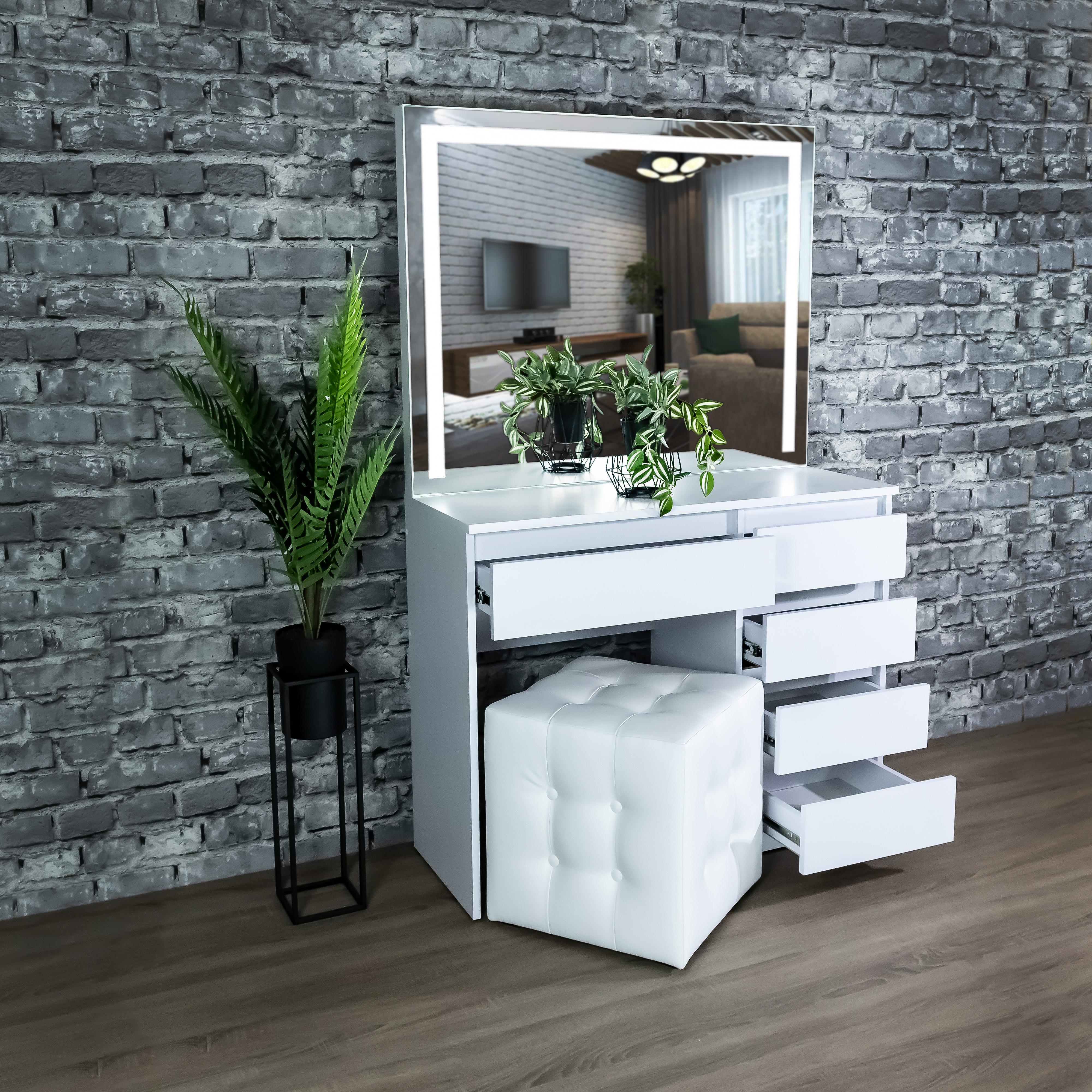 Стіл макіяжний з підсвіткою та шухлядками 160х100х40 см Білий (03/06) - фото 3 Стіл макіяжний з підсвіткою та шухлядками 160х100х40 см Білий (03/06) - фото 3