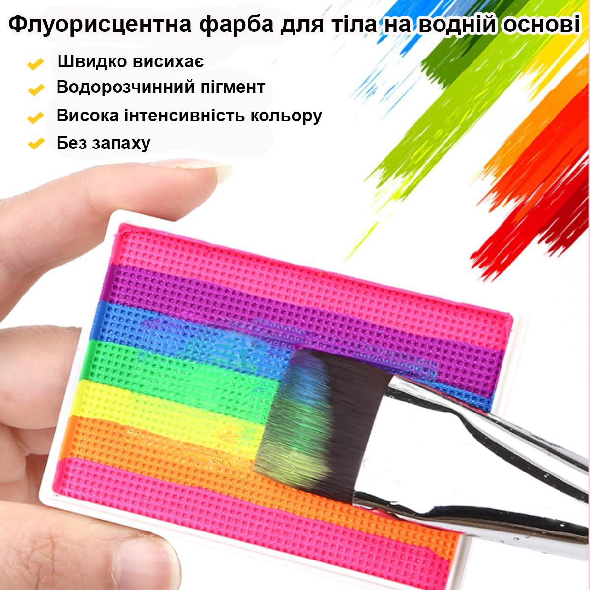 Аквагрим флуоресцентний Mekolor палітра райдужних кольорів (WN-6-MK-8601) - фото 3 Аквагрим флуоресцентний Mekolor палітра райдужних кольорів (WN-6-MK-8601) - фото 3