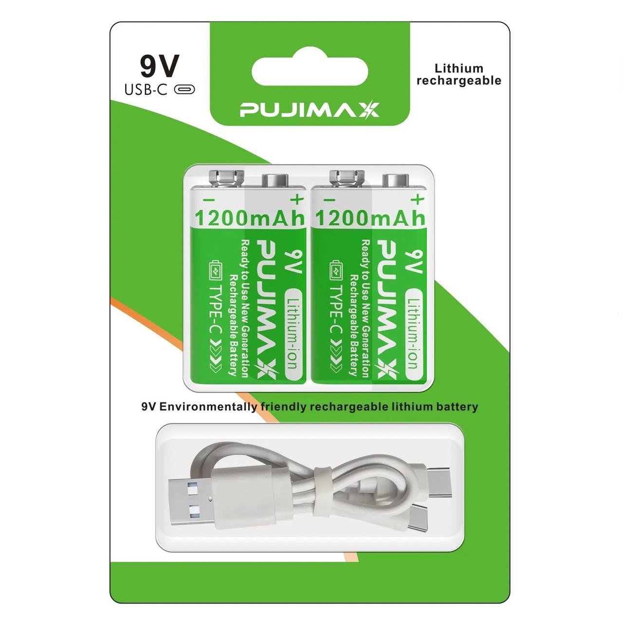 Акумулятори Pujimax 6F22 з USB TYPE-C 9V Li-Ion 1200 mAh 2 шт. та кабель (2575993549) - фото 2 Акумулятори Pujimax 6F22 з USB TYPE-C 9V Li-Ion 1200 mAh 2 шт. та кабель (2575993549) - фото 2