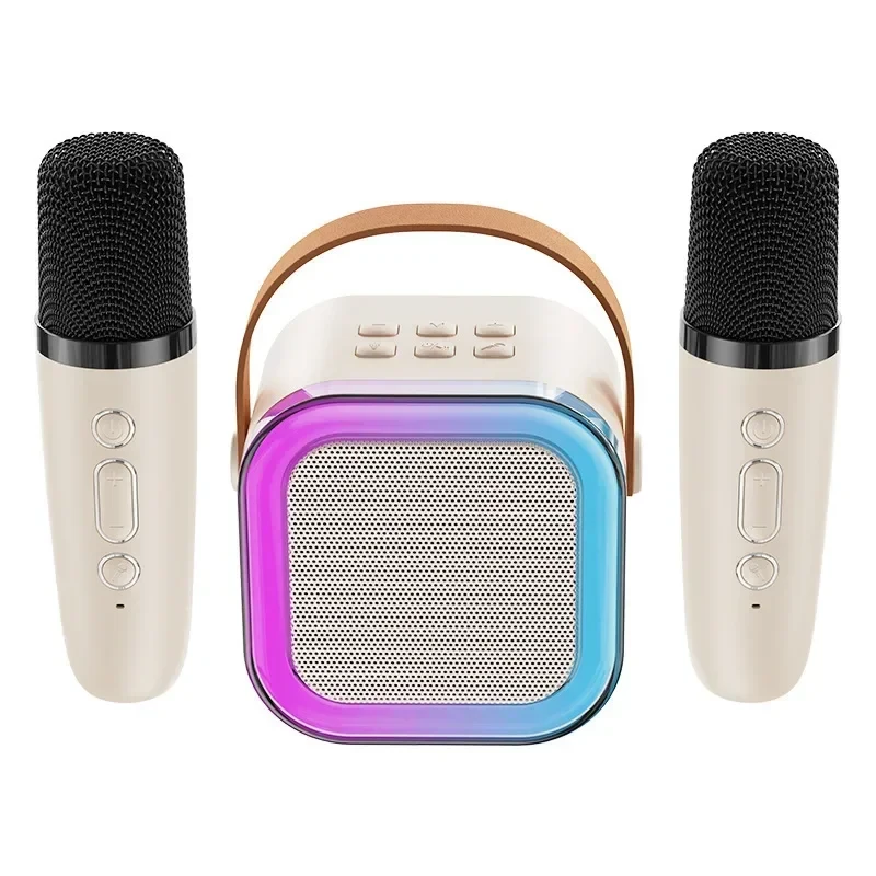 Портативная колонка RIAS K12 Bluetooth караоке 2 беспроводные микрофоны 5 W Beige (3_04411)