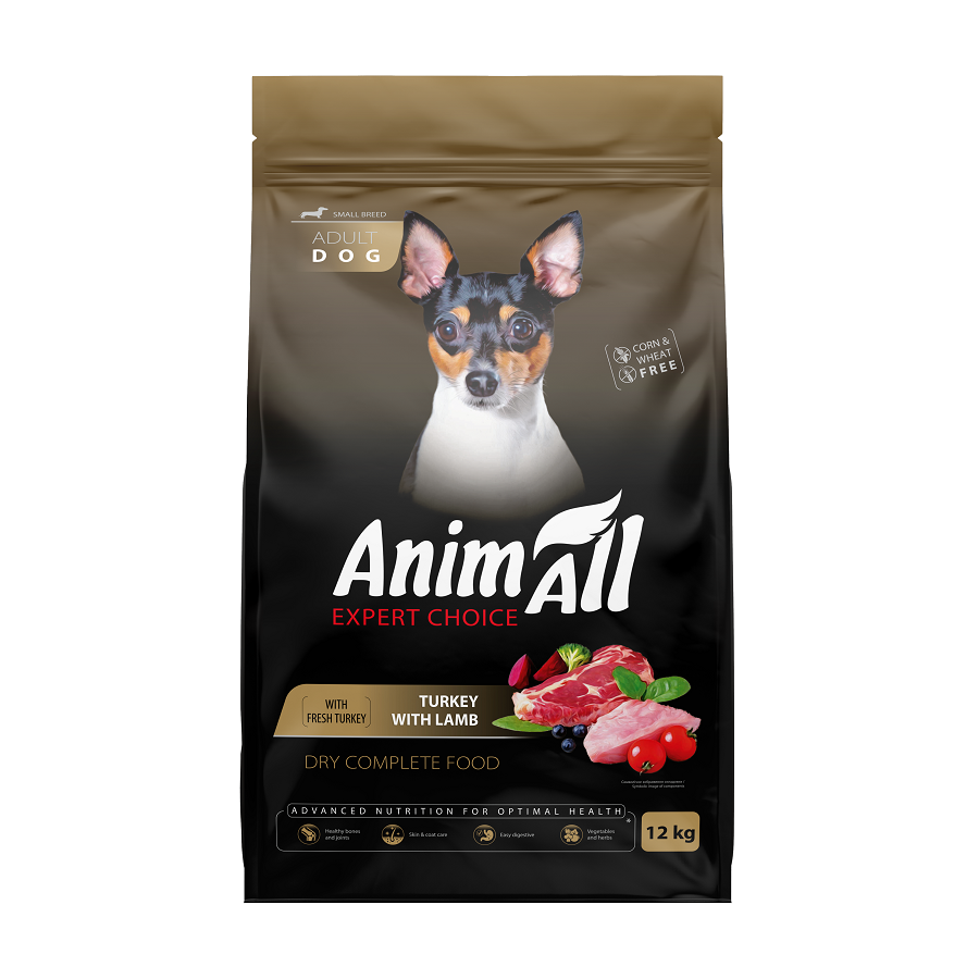 Корм для собак сухий AnimAll для собак малих порід зі свіжою індичкою та ягням, 12 кг - фото 1 Корм для собак сухий AnimAll для собак малих порід зі свіжою індичкою та ягням, 12 кг - фото 1