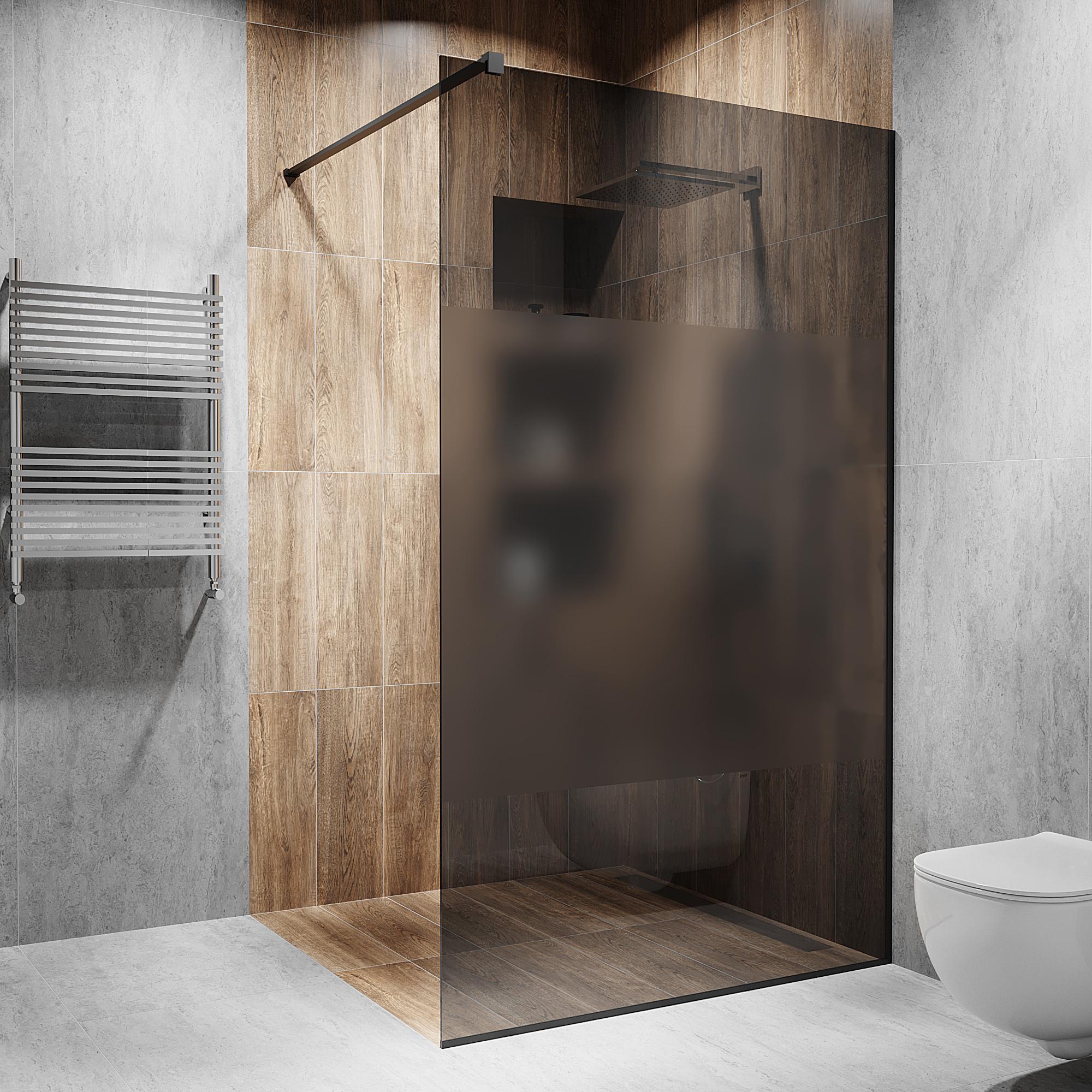 Перегородка скляна душова 2000х600 мм скло графіт з фурнітурою чорною матовою