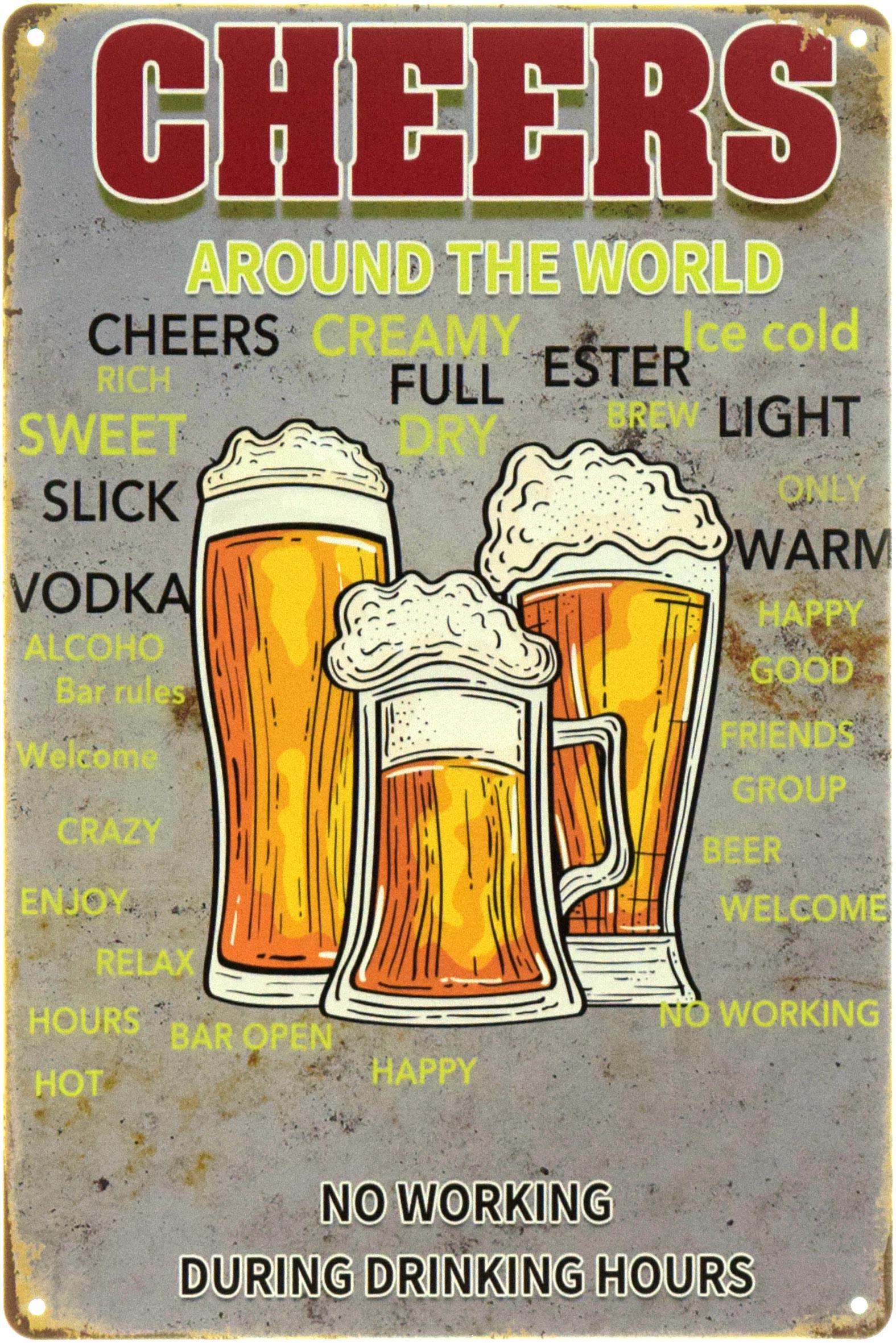 Табличка металлическая "Cheers Around The World" 20x30 см (ms-104529)