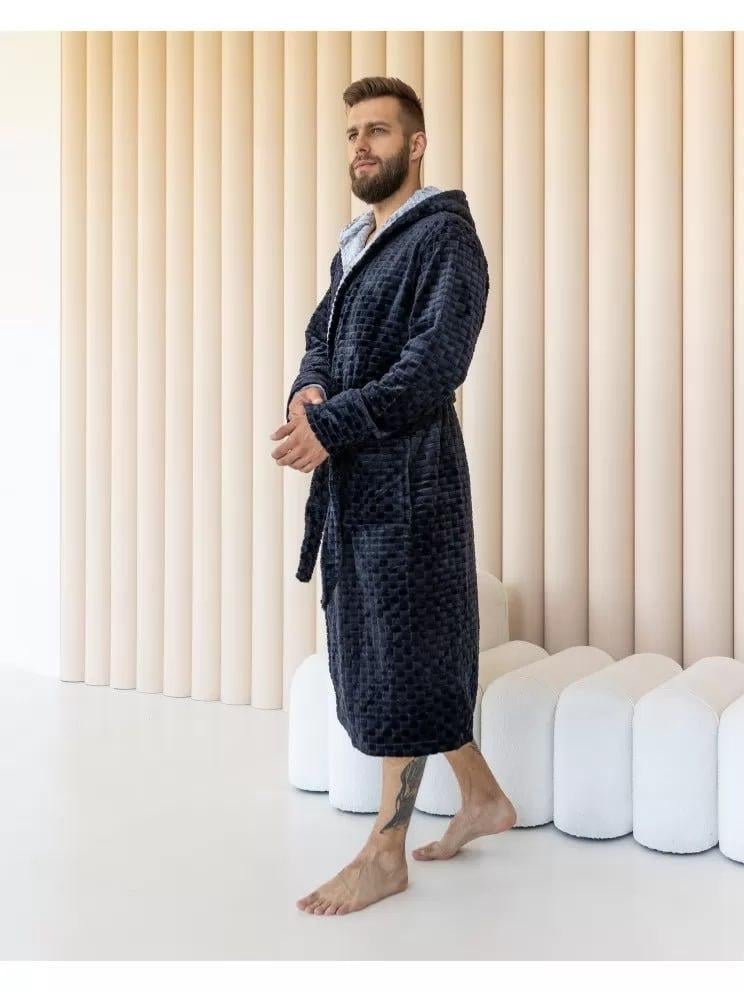 Халат для мужчины с капюшоном 3XL Темно-синий (Д-am-m-halat-003-03)