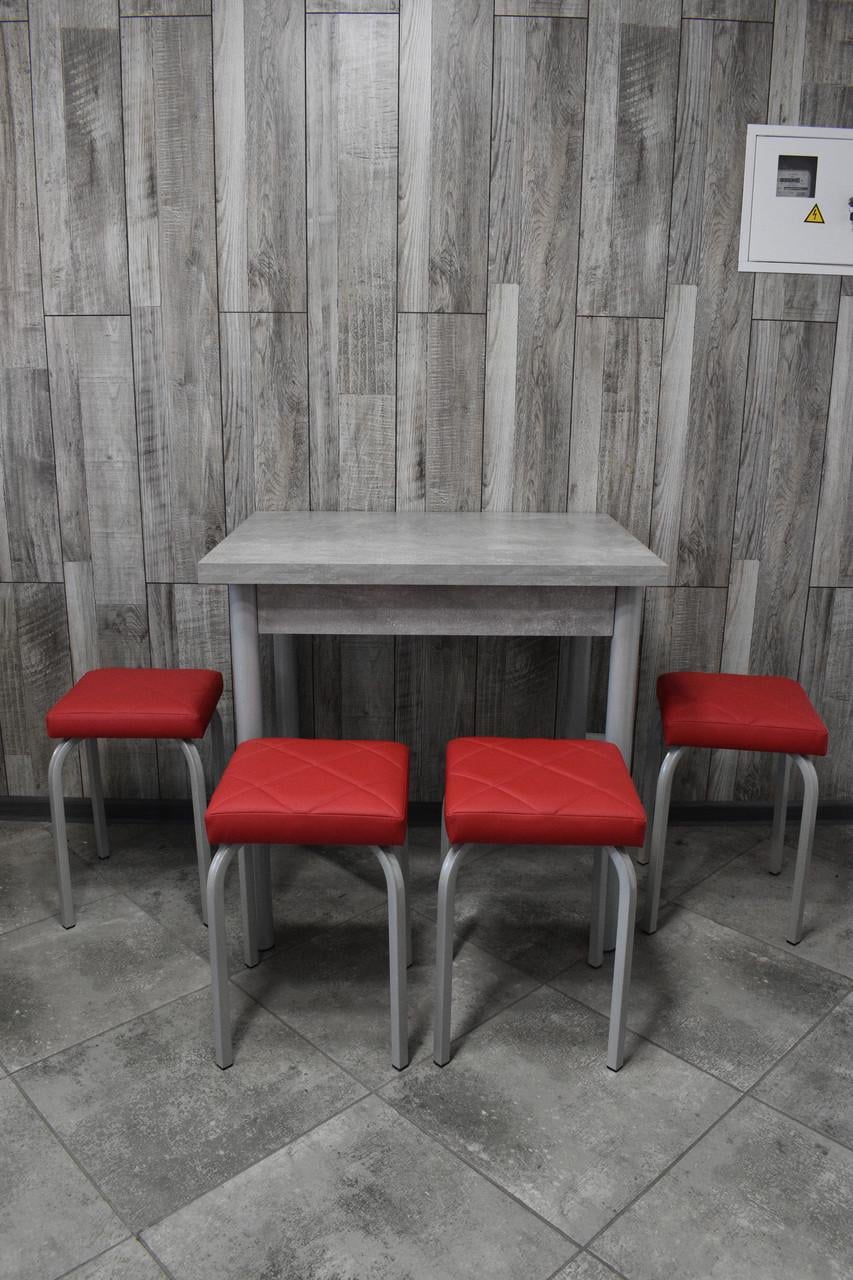 Кухонний комплект Оскар стіл розкладний/табурети 4 шт. Tutti Lux 60х80/80х120х75 см Бетон темний/Червоний (28374954)