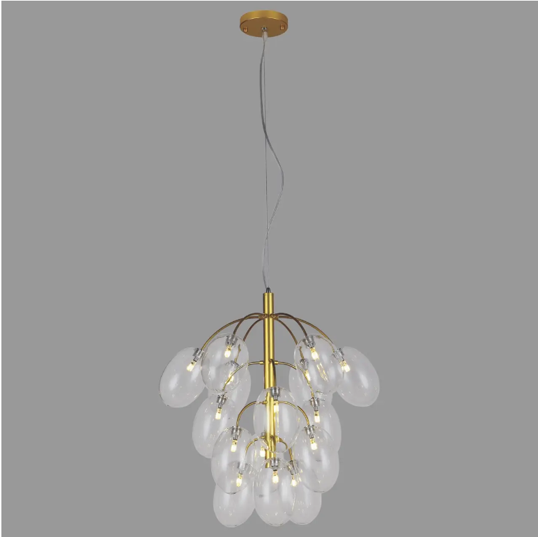 Люстра с плафонами Гроздь винограда на 15 ламп Золотой/Прозрачный (56-LPR0245-15 GD+CL)