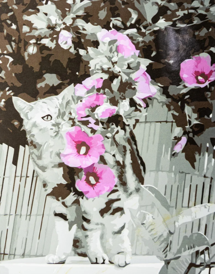 Картина по номерам Strateg Котик с мальвами 40x50 см (VA-3337)