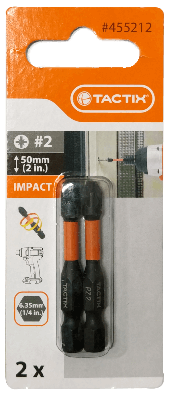 Биты ударные Tactix 455212 PZ2 50 мм крестовая закаленная сталь 2 шт. (INSOTSBPZ455212MT0)
