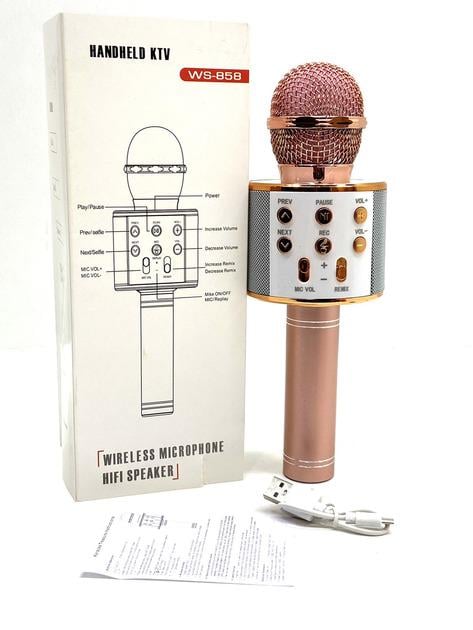 Микрофон-караоке беспроводной HOME WS858 Bluetooth USB Розовый - фото 4