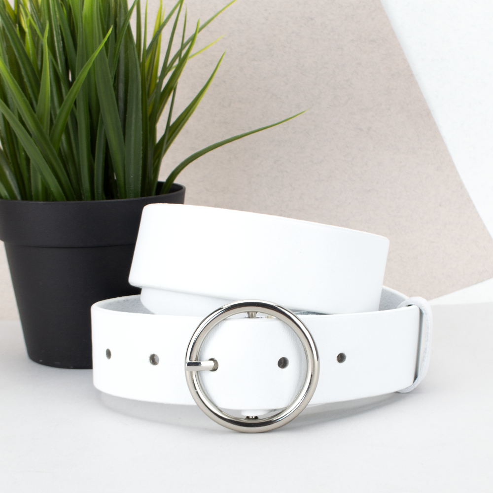 Ремень женский кожаный JK-3542 с круглой пряжкой 120 см Белый (2229606254)
