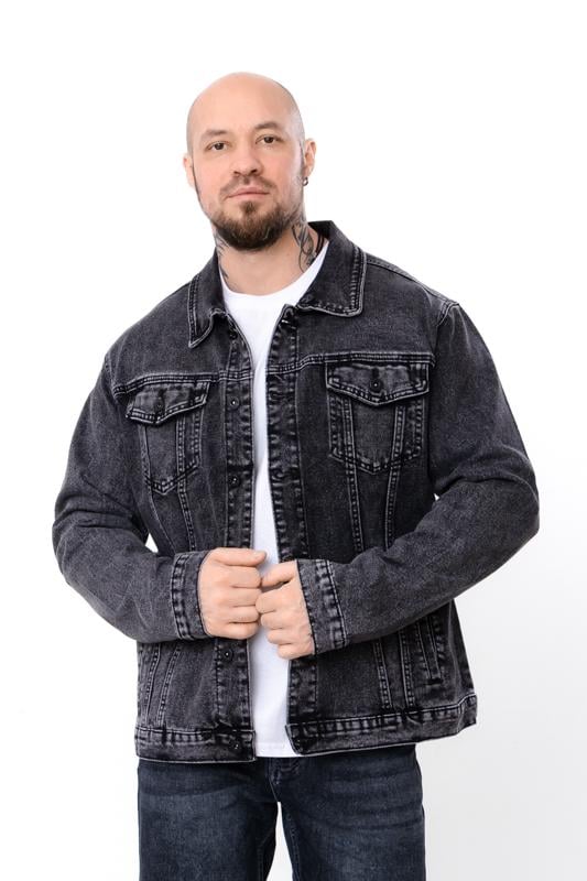 Куртка чоловіча джинсова плюс сайз з накладними кишенями Носи Своє L Темно-сірий​ (18153)