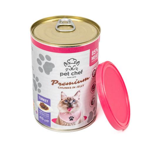 Корм влажный для взрослых кошек Pet Chef кусочки в желе с индейкой 415 г - фото 3