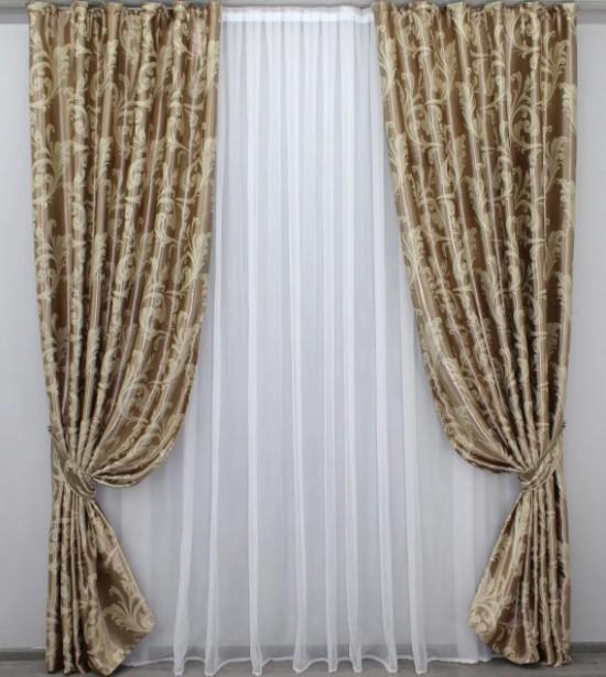 Шторы в гостиную/спальню блекаут Лилия 1,5х2,7 м 2 шт. Кофейный/Бежевый (074ш)