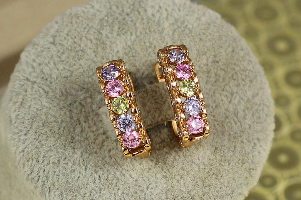 Серьги Xuping Jewelry Трап с разноцветными камнями 2 см Золотистый (2426158210)