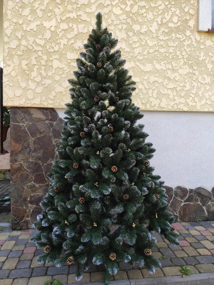 Штучна ялинка Кармен з ПВХ з шишками/перлами 2,00 м Темно-зелений/Білий/Золотий (NYT15314) - фото 11