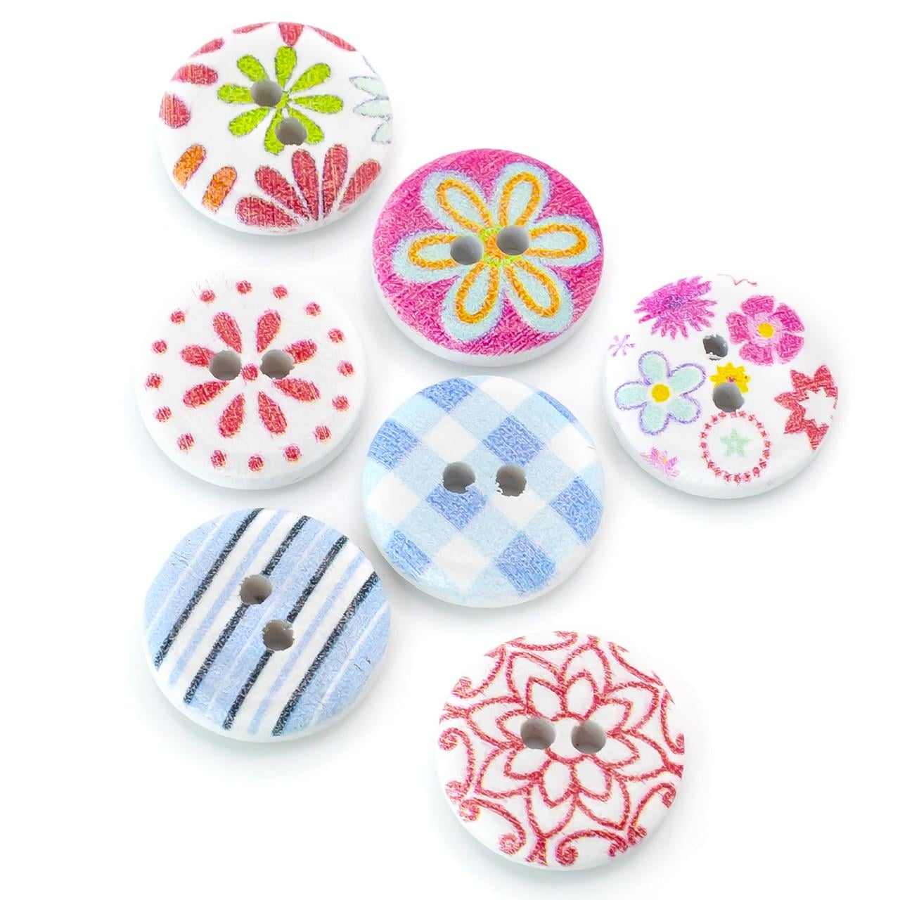 Пуговицы деревянные с разнообразным принтом круглые 15 мм 30 шт. Разноцветный (ДП0015р11)